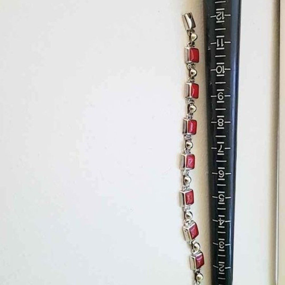 Sterling Silver Beautiful Red Coral Bracelet - Picture 4 of 8